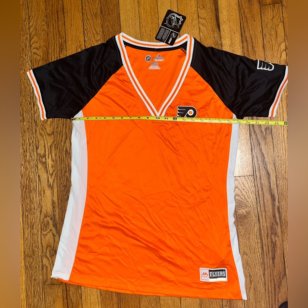 NWT NHL PHILADELPHIA FLYERS SHIRT MAJESTIC JERSEY WOMEN TAGS SIZE XL